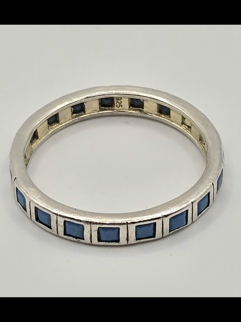 Sterling Silver Blue Inlay Stackable Ring - Picture 5 of 8